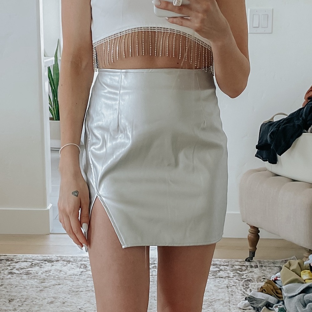 NWT Metallic Silver Mini Skirt